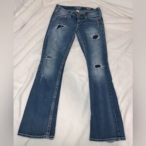 Silver Jeans Distressed Medium Blue Flare Jeans